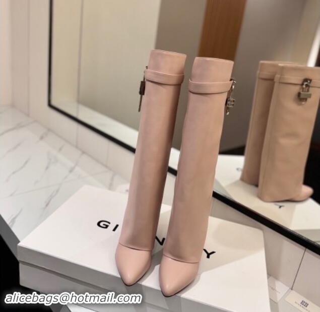 Design Givenchy Shark Lock Wedge High Boots 8.5cm in Calfskin Leather Light Pink 122007