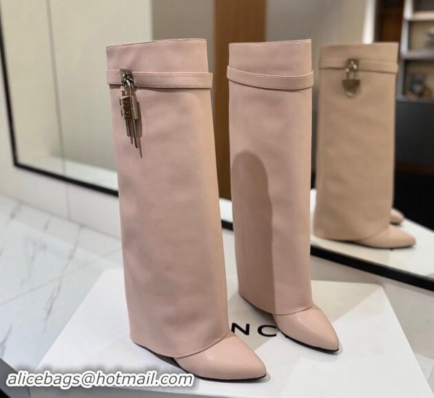 Design Givenchy Shark Lock Wedge High Boots 8.5cm in Calfskin Leather Light Pink 122007