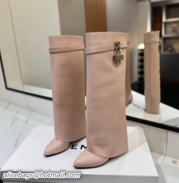 Design Givenchy Shark Lock Wedge High Boots 8.5cm in Calfskin Leather Light Pink 122007