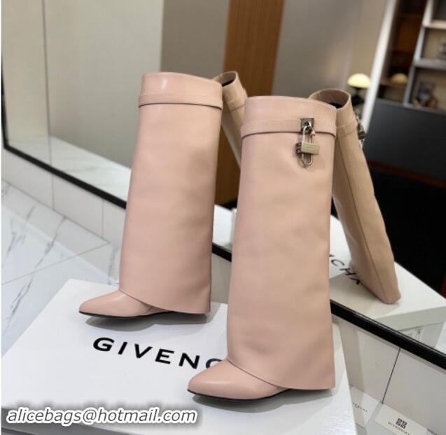 Design Givenchy Shark Lock Wedge High Boots 8.5cm in Calfskin Leather Light Pink 122007