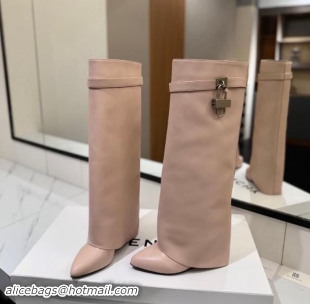 Design Givenchy Shark Lock Wedge High Boots 8.5cm in Calfskin Leather Light Pink 122007