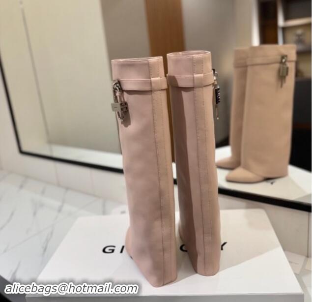 Design Givenchy Shark Lock Wedge High Boots 8.5cm in Calfskin Leather Light Pink 122007