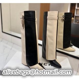 Best Price Givenchy Shark Lock Wedge High Boots 8.5cm in Calfskin Leather White/Black 1122008