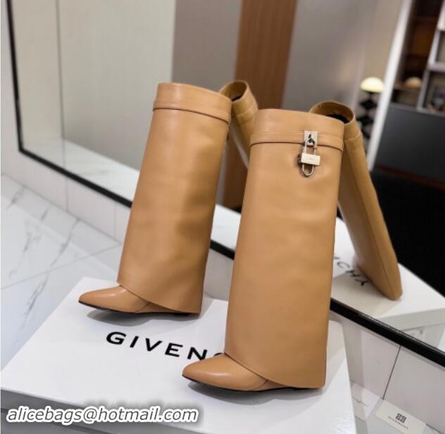 Best Price Givenchy Shark Lock Wedge High Boots 8.5cm in Calfskin Leather Dark Beige 1122009