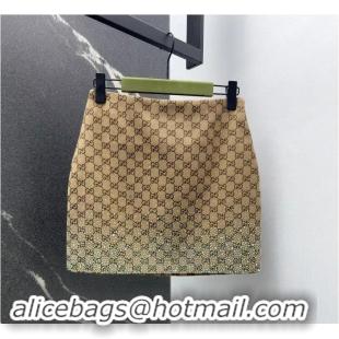 ​Big Discount Gucci GG Canvas Embellished Cotton-blend Miniskirt G1205 Yellow