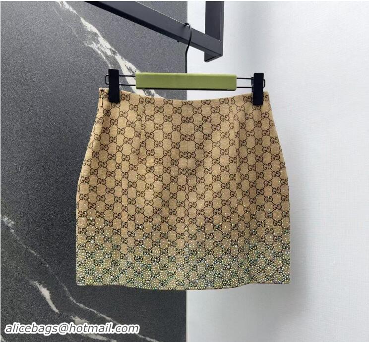 ​Big Discount Gucci GG Canvas Embellished Cotton-blend Miniskirt G1205 Yellow