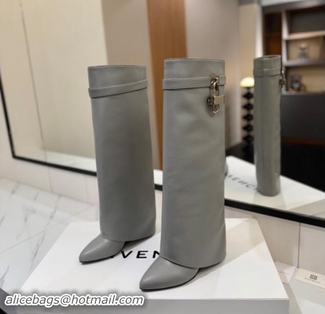 Super Quality Givenchy Shark Lock Wedge High Boots 8.5cm in Calfskin Leather Grey 1122011