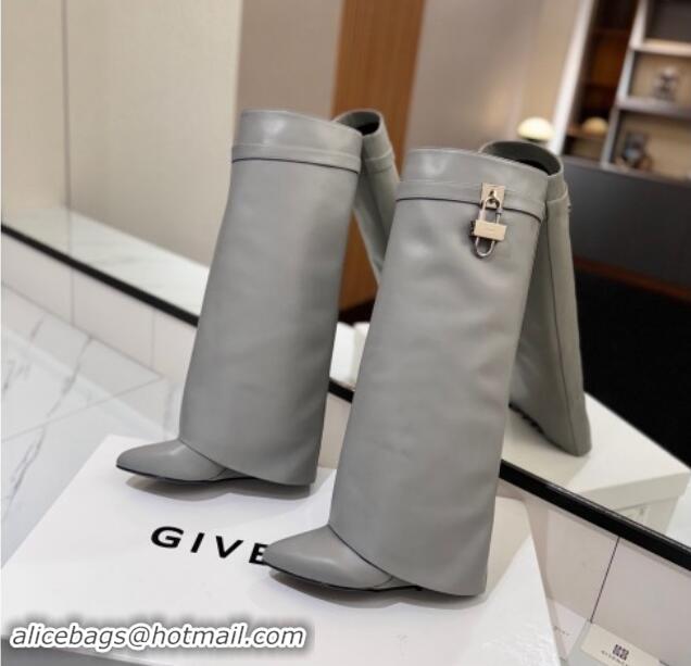 Super Quality Givenchy Shark Lock Wedge High Boots 8.5cm in Calfskin Leather Grey 1122011