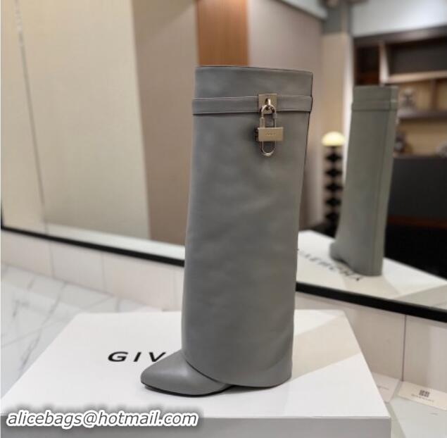 Super Quality Givenchy Shark Lock Wedge High Boots 8.5cm in Calfskin Leather Grey 1122011