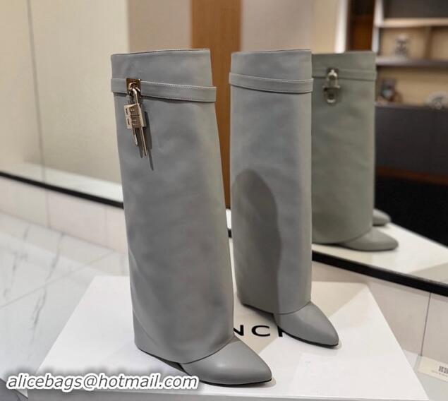 Super Quality Givenchy Shark Lock Wedge High Boots 8.5cm in Calfskin Leather Grey 1122011