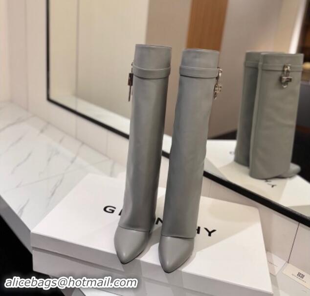 Super Quality Givenchy Shark Lock Wedge High Boots 8.5cm in Calfskin Leather Grey 1122011