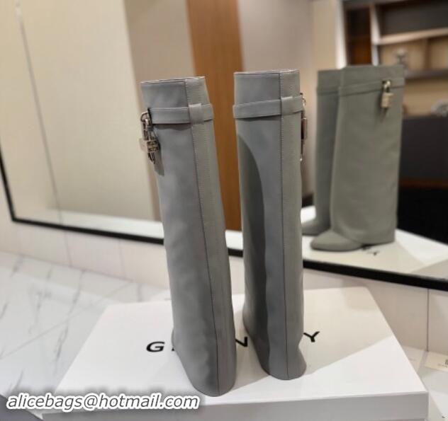 Super Quality Givenchy Shark Lock Wedge High Boots 8.5cm in Calfskin Leather Grey 1122011