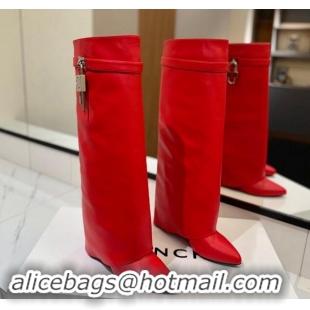 Good Quality Givenchy Shark Lock Wedge High Boots 8.5cm in Calfskin Leather Red 1122012