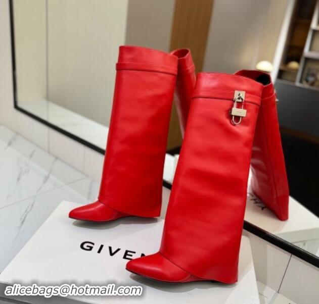 Good Quality Givenchy Shark Lock Wedge High Boots 8.5cm in Calfskin Leather Red 1122012