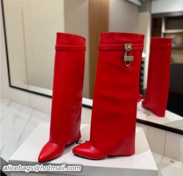 Good Quality Givenchy Shark Lock Wedge High Boots 8.5cm in Calfskin Leather Red 1122012