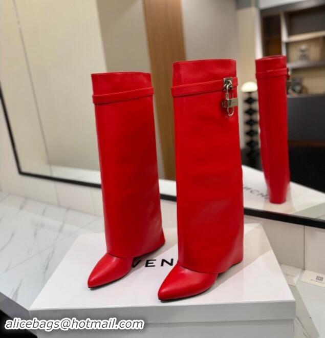 Good Quality Givenchy Shark Lock Wedge High Boots 8.5cm in Calfskin Leather Red 1122012