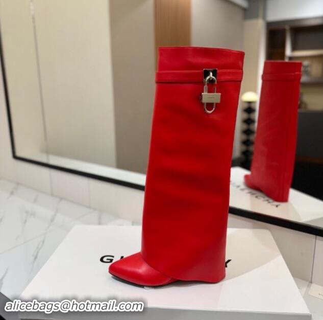 Good Quality Givenchy Shark Lock Wedge High Boots 8.5cm in Calfskin Leather Red 1122012