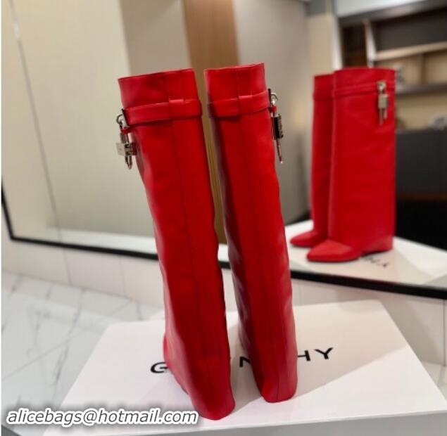 Good Quality Givenchy Shark Lock Wedge High Boots 8.5cm in Calfskin Leather Red 1122012