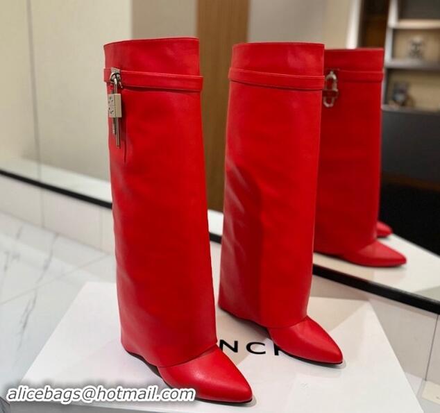 Good Quality Givenchy Shark Lock Wedge High Boots 8.5cm in Calfskin Leather Red 1122012