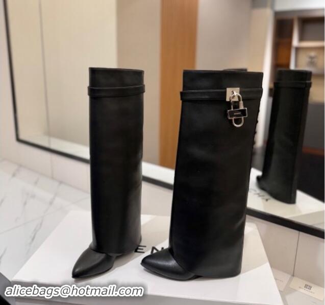 Best Luxury Givenchy Shark Lock Wedge High Boots 8.5cm in Calfskin Leather Black 1122013