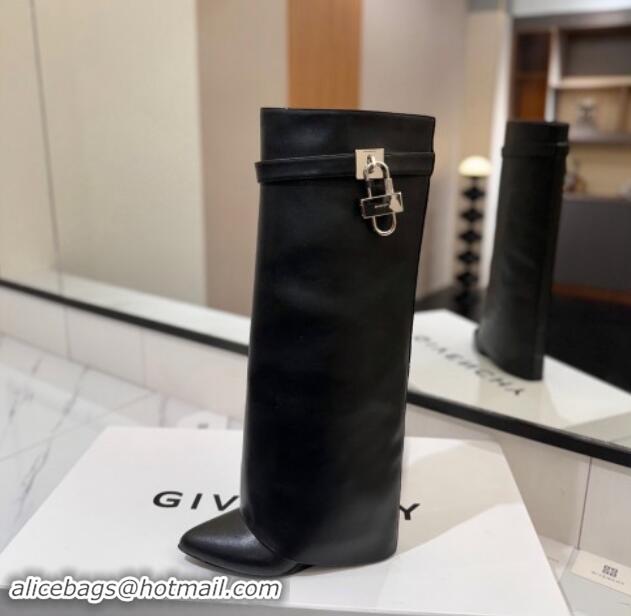 Best Luxury Givenchy Shark Lock Wedge High Boots 8.5cm in Calfskin Leather Black 1122013