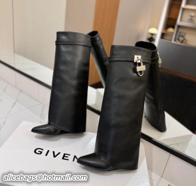 Best Luxury Givenchy Shark Lock Wedge High Boots 8.5cm in Calfskin Leather Black 1122013