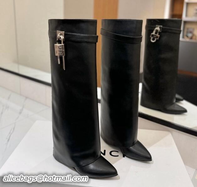 Best Luxury Givenchy Shark Lock Wedge High Boots 8.5cm in Calfskin Leather Black 1122013