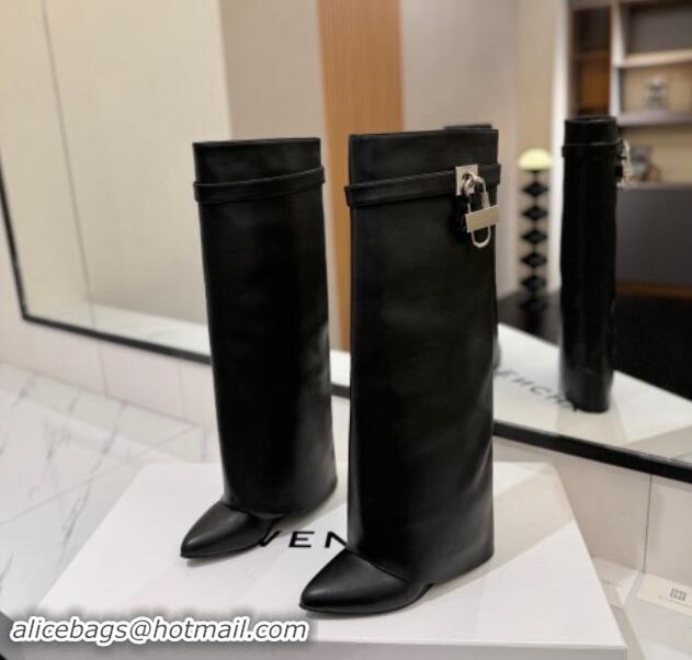 Best Luxury Givenchy Shark Lock Wedge High Boots 8.5cm in Calfskin Leather Black 1122013