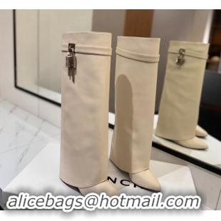 Top Quality Givenchy Shark Lock Wedge High Boots 8.5cm in Calfskin Leather Ivory White 1122014