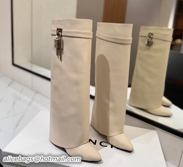 Top Quality Givenchy Shark Lock Wedge High Boots 8.5cm in Calfskin Leather Ivory White 1122014