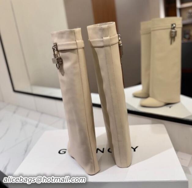 Top Quality Givenchy Shark Lock Wedge High Boots 8.5cm in Calfskin Leather Ivory White 1122014