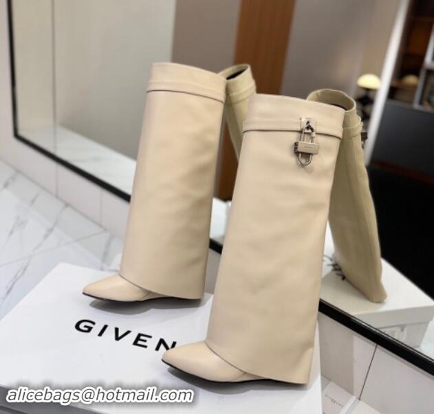 Top Quality Givenchy Shark Lock Wedge High Boots 8.5cm in Calfskin Leather Ivory White 1122014