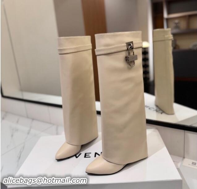 Top Quality Givenchy Shark Lock Wedge High Boots 8.5cm in Calfskin Leather Ivory White 1122014