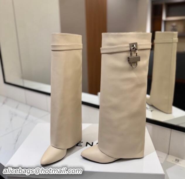 Top Quality Givenchy Shark Lock Wedge High Boots 8.5cm in Calfskin Leather Ivory White 1122014