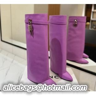 New Style Givenchy Shark Lock Wedge High Boots 8.5cm in Calfskin Leather Purple 1122016