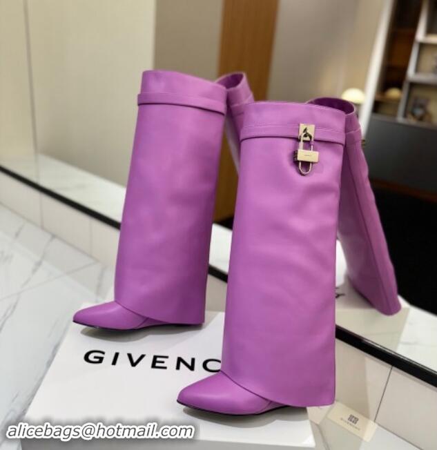 New Style Givenchy Shark Lock Wedge High Boots 8.5cm in Calfskin Leather Purple 1122016