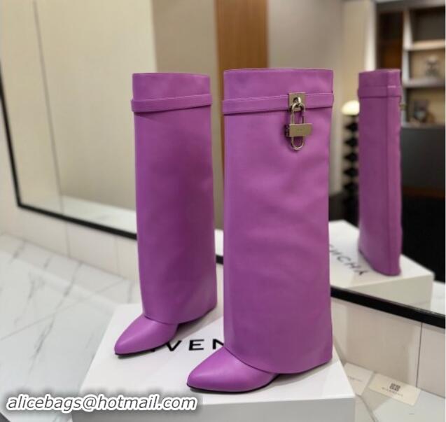 New Style Givenchy Shark Lock Wedge High Boots 8.5cm in Calfskin Leather Purple 1122016