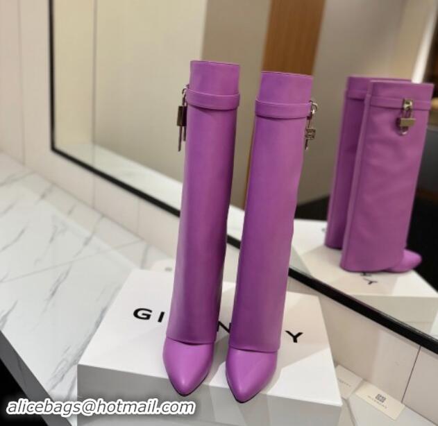 New Style Givenchy Shark Lock Wedge High Boots 8.5cm in Calfskin Leather Purple 1122016