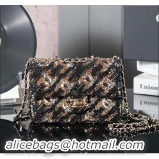 Luxurious Chanel Sequins Flap Bag CH120601 Black/Gold 2024