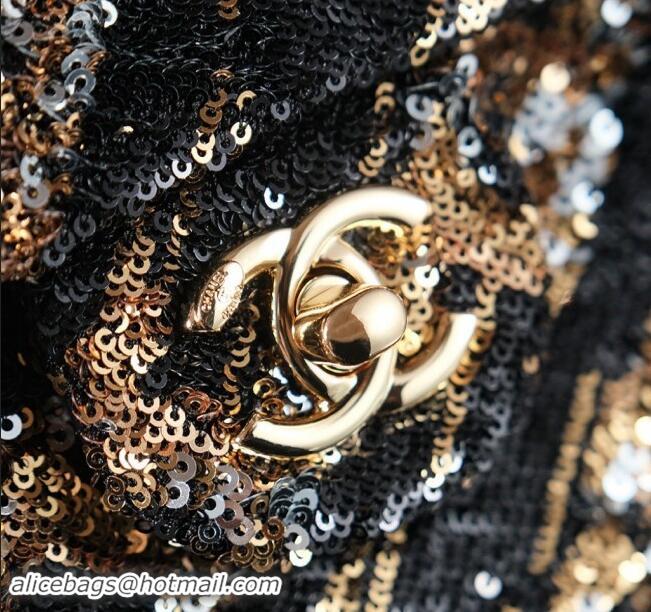 Luxurious Chanel Sequins Flap Bag CH120601 Black/Gold 2024