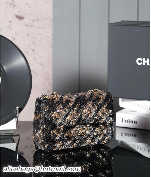 Luxurious Chanel Sequins Flap Bag CH120601 Black/Gold 2024