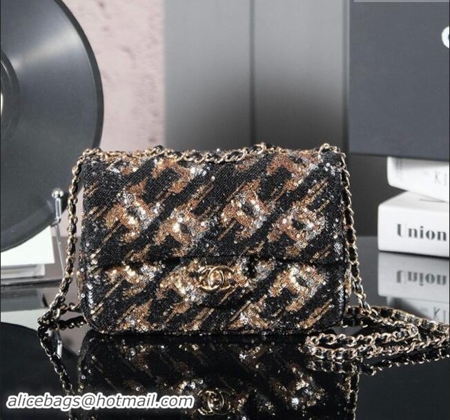 Luxurious Chanel Sequins Flap Bag CH120601 Black/Gold 2024