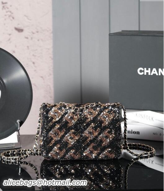 Luxurious Chanel Sequins Flap Bag CH120601 Black/Gold 2024