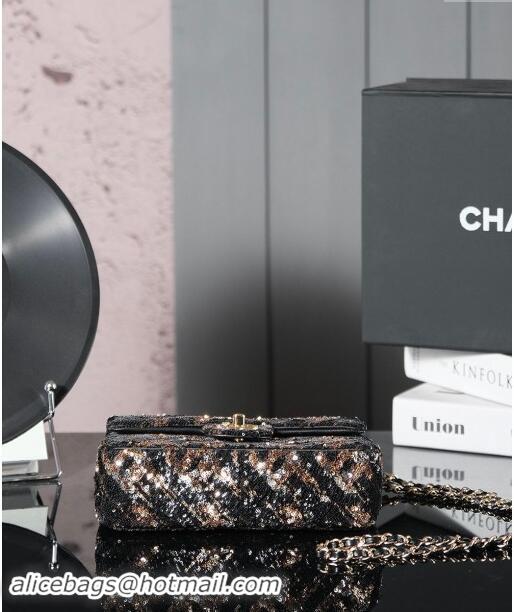 Luxurious Chanel Sequins Flap Bag CH120601 Black/Gold 2024