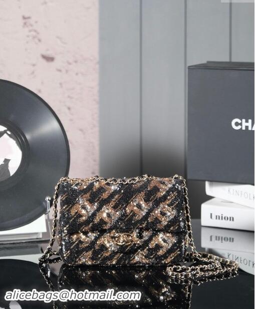 Luxurious Chanel Sequins Flap Bag CH120601 Black/Gold 2024