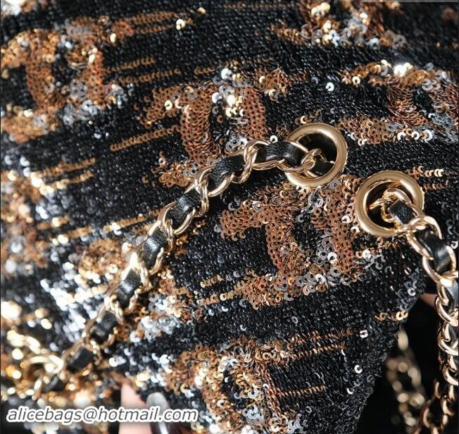 Luxurious Chanel Sequins Flap Bag CH120601 Black/Gold 2024