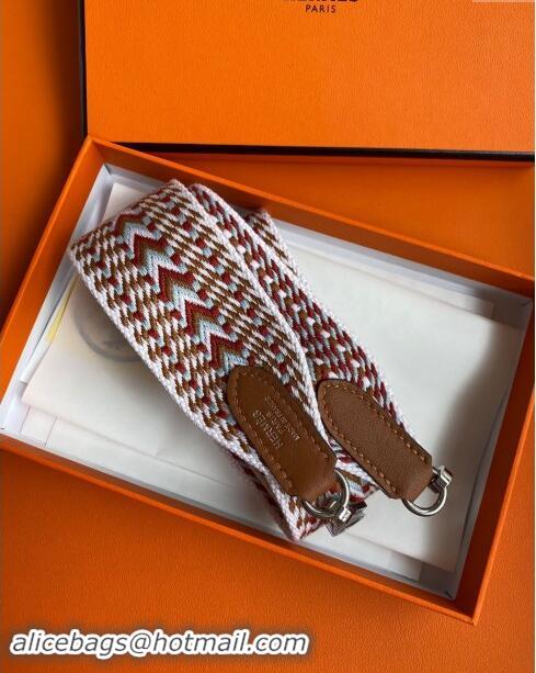 Best Quality Hermes Canvas Strap H122619 Brown/White/Silver 2024 (Full Handmade)