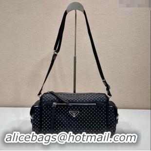 Buy Inexpensive Prada Re-Nylon Shoulder bag with studs 1BC236 Black 2024