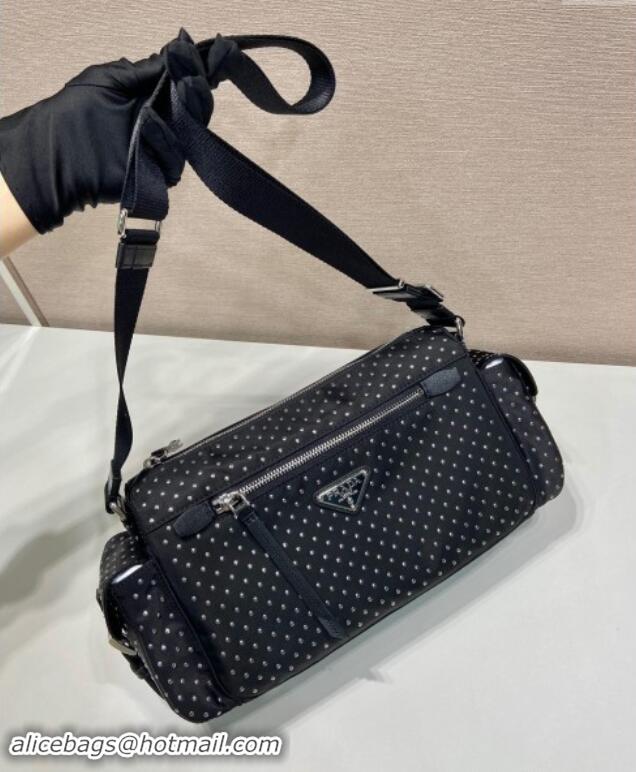 Buy Inexpensive Prada Re-Nylon Shoulder bag with studs 1BC236 Black 2024