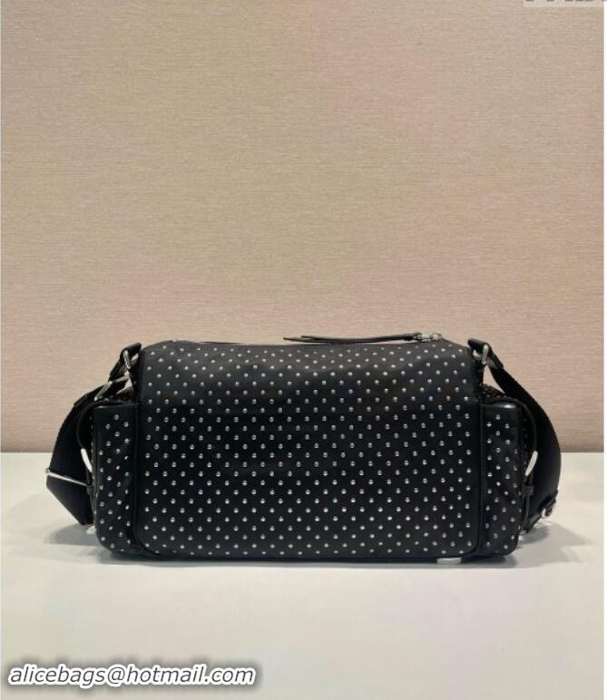 Buy Inexpensive Prada Re-Nylon Shoulder bag with studs 1BC236 Black 2024